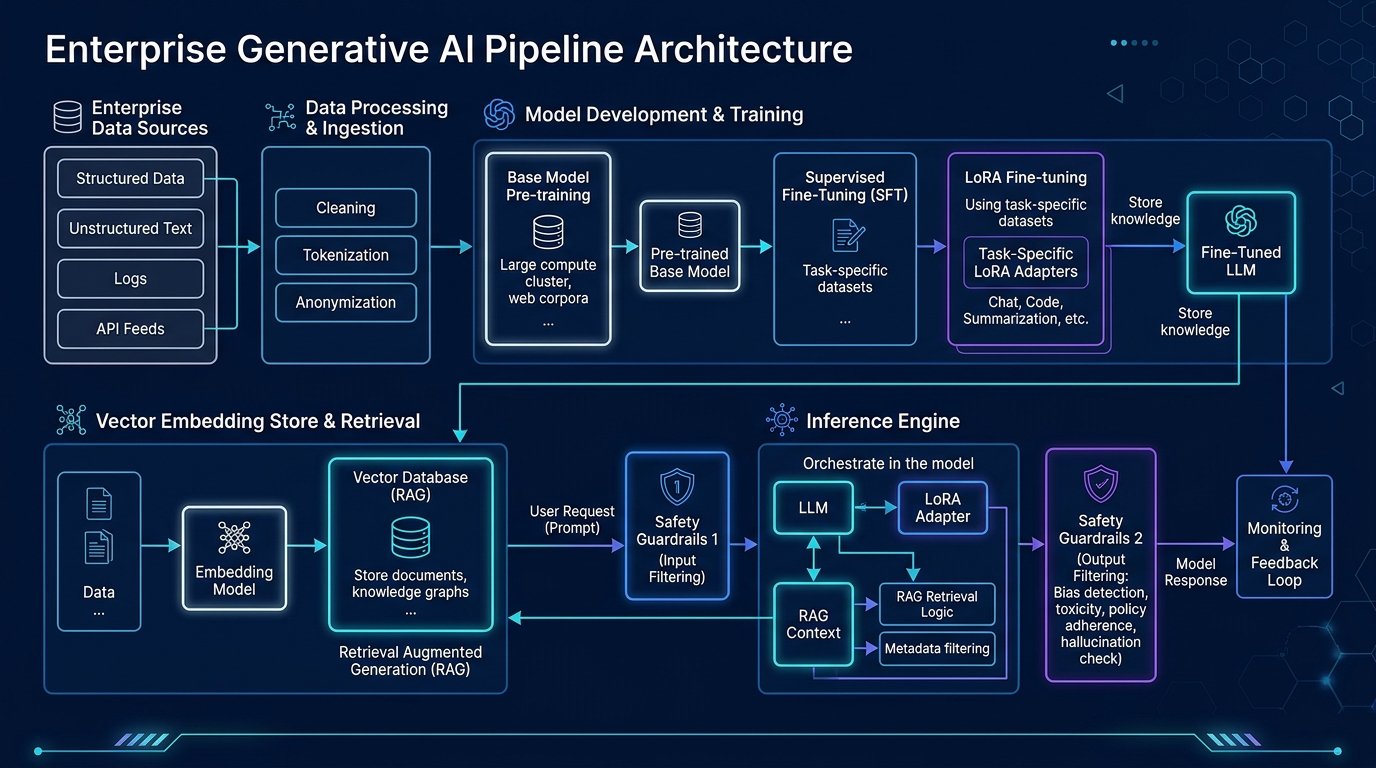 Enterprise Generative AI Pipeline Architecture and Fine-Tuning Stages